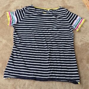 Boden Navy Striped Tee with Colorful Sleeves Size 8